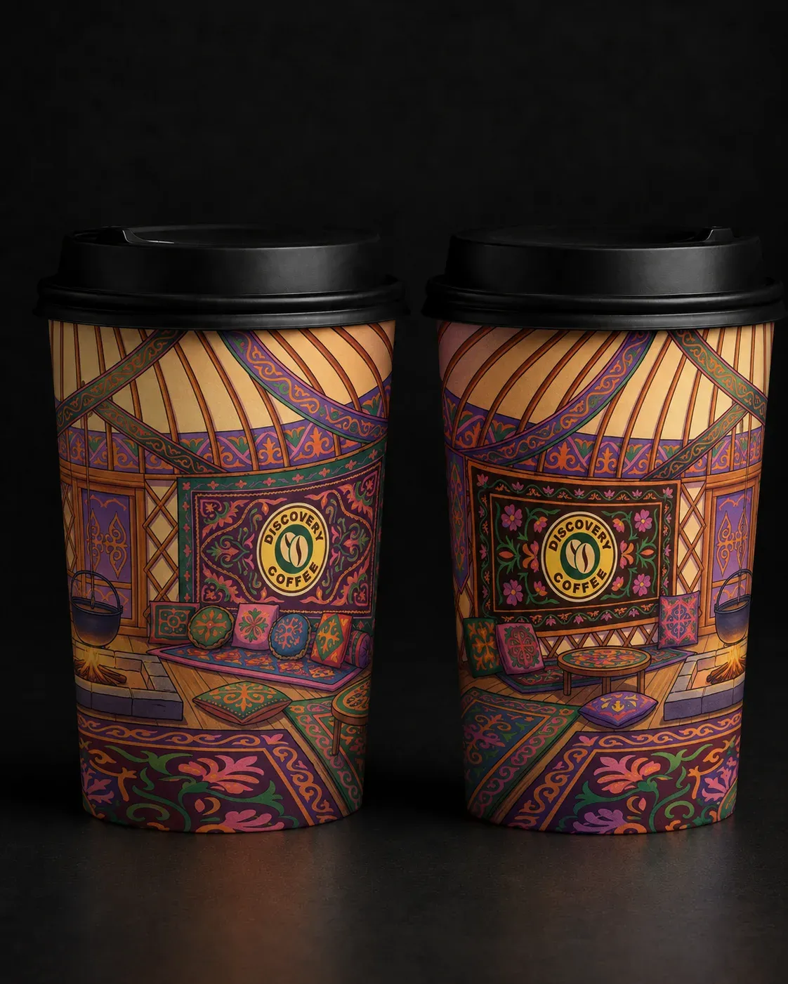 Бумажные стаканы Discovery Coffee с интерьером юрты