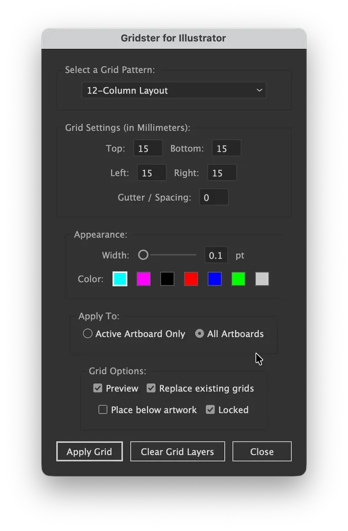 Окно настроек Gridster
