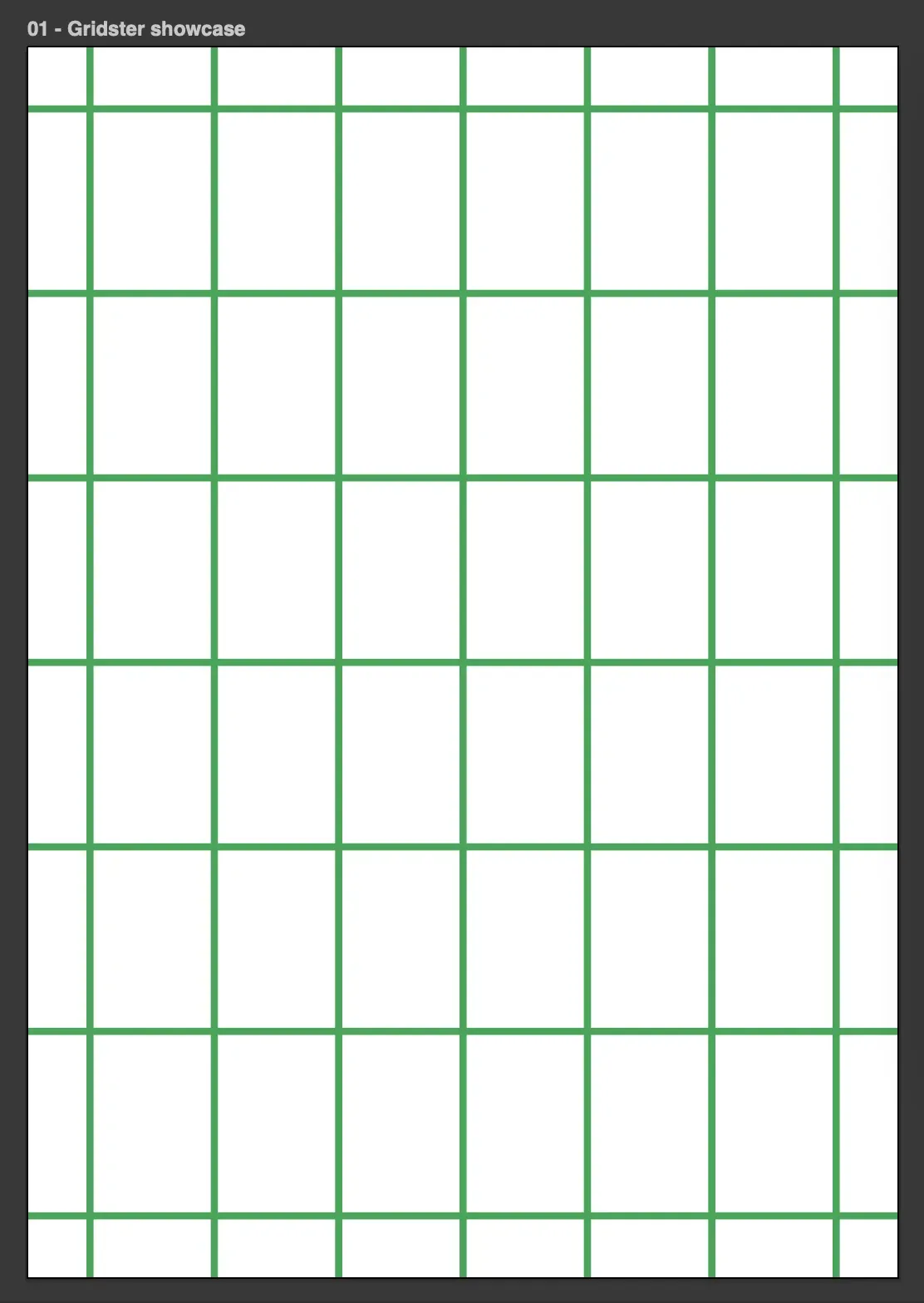 Зелёная модульная сетка, созданная Gridster